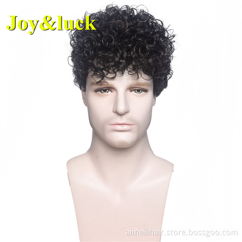 Male Black Ombre Brown Color Wholesale Wigs for Men Daily or Party Short Natural Afro Kinky Curly Men Wigs Synthetic Hair Wigs